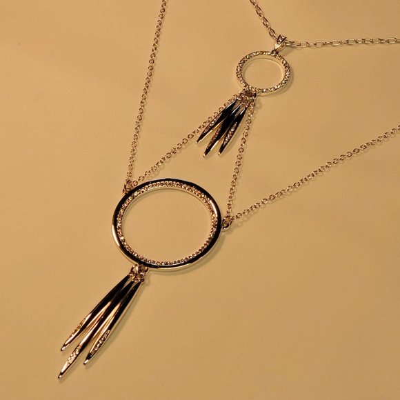 BCBGeneration Layered Circle Silver Necklace w/ rhinestones, Lobster claw clasp - Picture 7 of 9